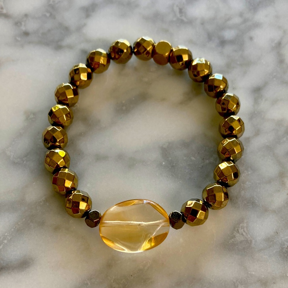 Hemitate and lemon quartz center stone Bracelet